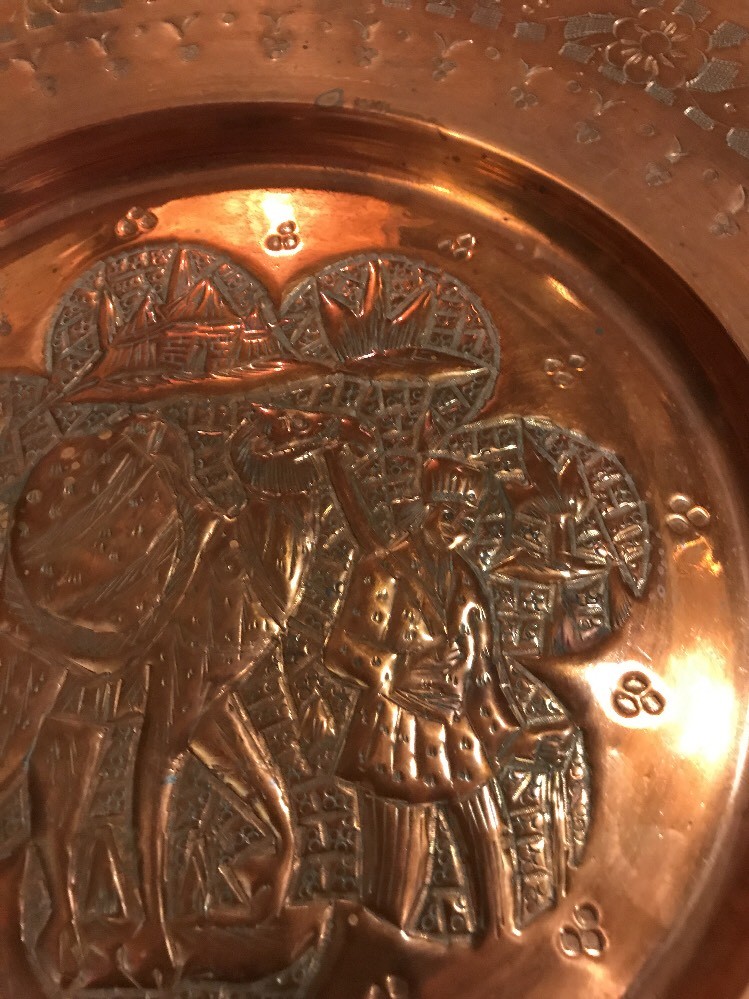 Large Solid Copper Silk Road Camel Caravan Persian Decorative Plate FREE SHIP