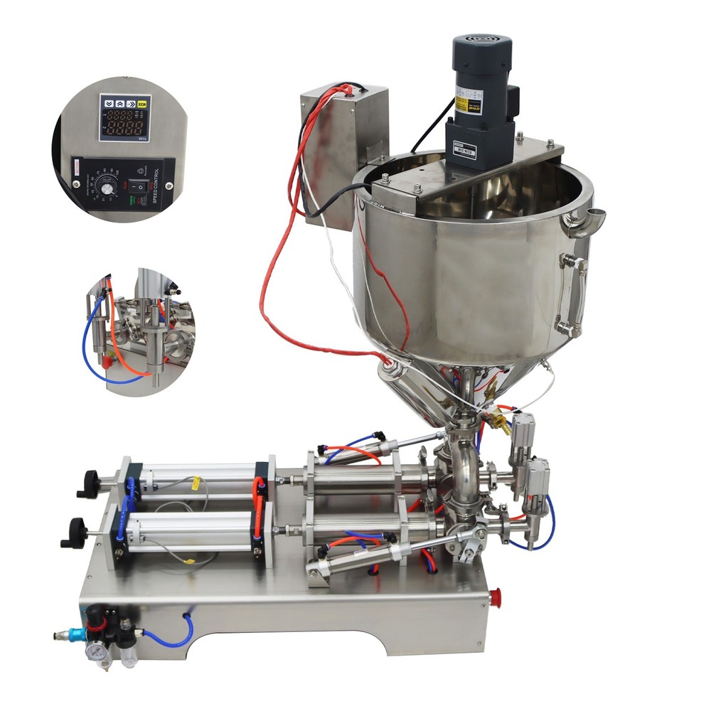 50-500ml Paste Liquid Filling Machine W/ Mixing,Heating Function 2Nozzle Filling