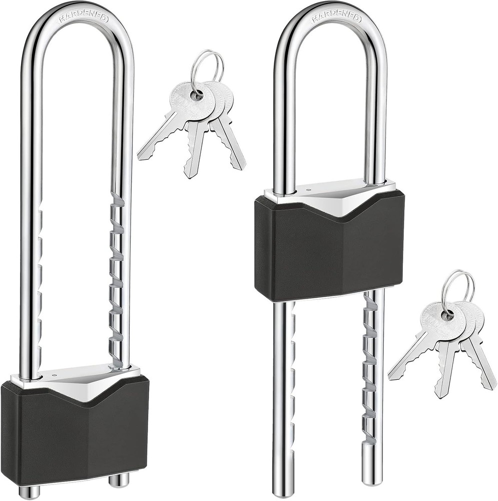2 Pcs Long Shackle Padlock with Key Solid Brass Removable Adjustable Length S...