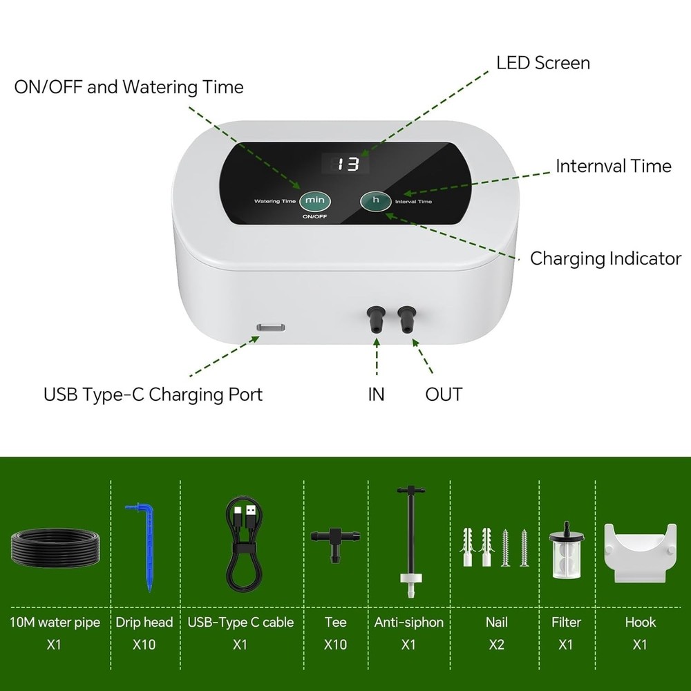 Automatic Potted Plant Watering - USB Powered System with Custom Timer Schedule