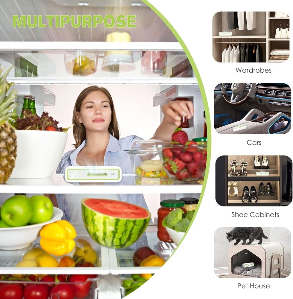 Mini USB Fridge Deodorizer with LED Display - Rechargeable and Reusable Odor Eli