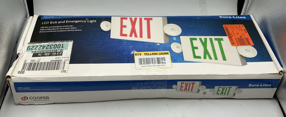 Sure-Lites LED Exit Sign with Emergency Lights, Two LED Light Heads
