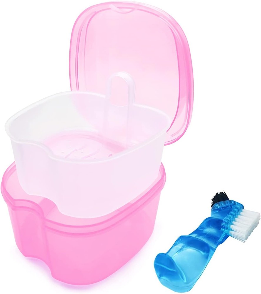 Denture Bath Case Denture Soaking Cup with Brush, Denture Holder Case Retainer