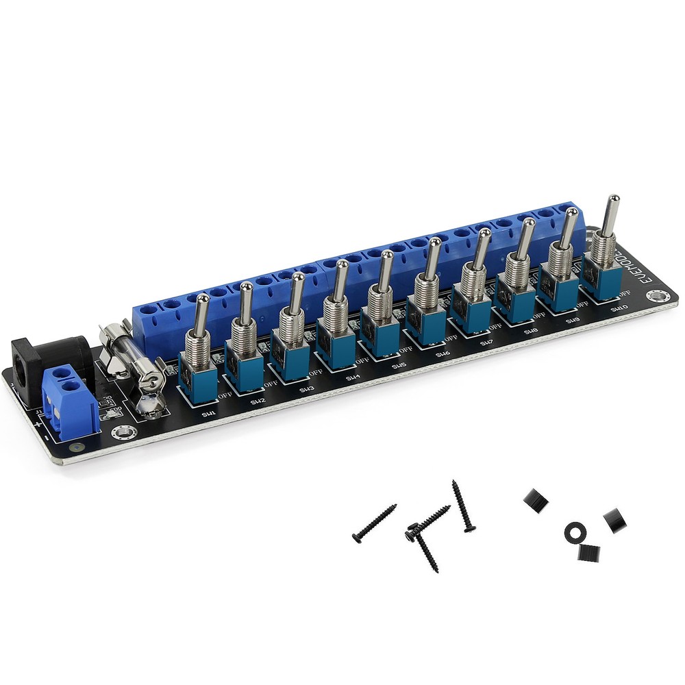 Evemodel 3V-24V DC Individual Toggle Switch Power Distribution Module 10 Channel