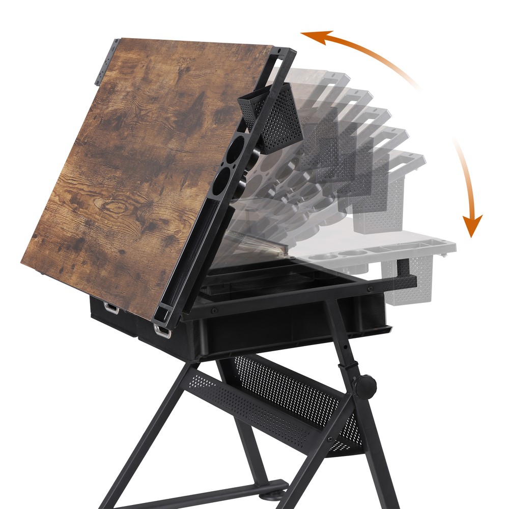 Retro Drafting Table and Stool Set with Outlet Adjustable Artist Drawing Table