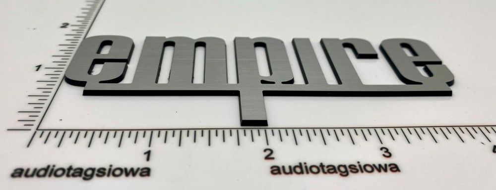Empire Turntable Logo Badge Custom Incised Acrylic Silver Version