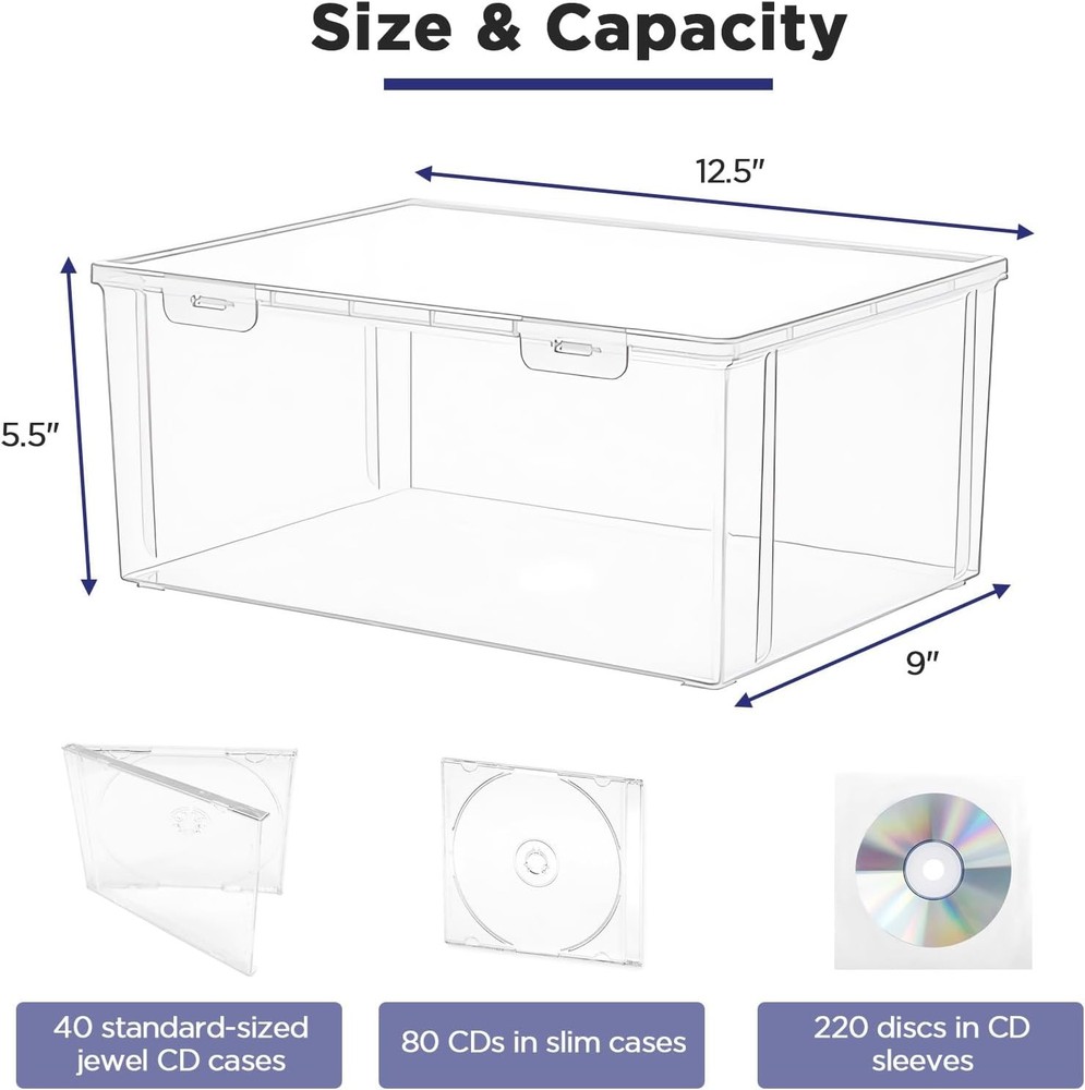 Plastic CD Storage Box Store 40 CDs Clear DVD Storage Case