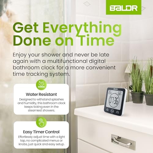 Digital Shower Clock with Timer - - Water-Resistant Shower Timer, Black
