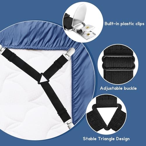 Bed Sheet Holder Straps Adjustable Sheet Fasteners Clips Keep Bedding 2 Black