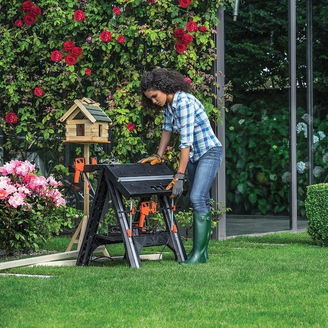 WORX Pegasus Work Table 25'' Portable Folding Workbench Black Orange