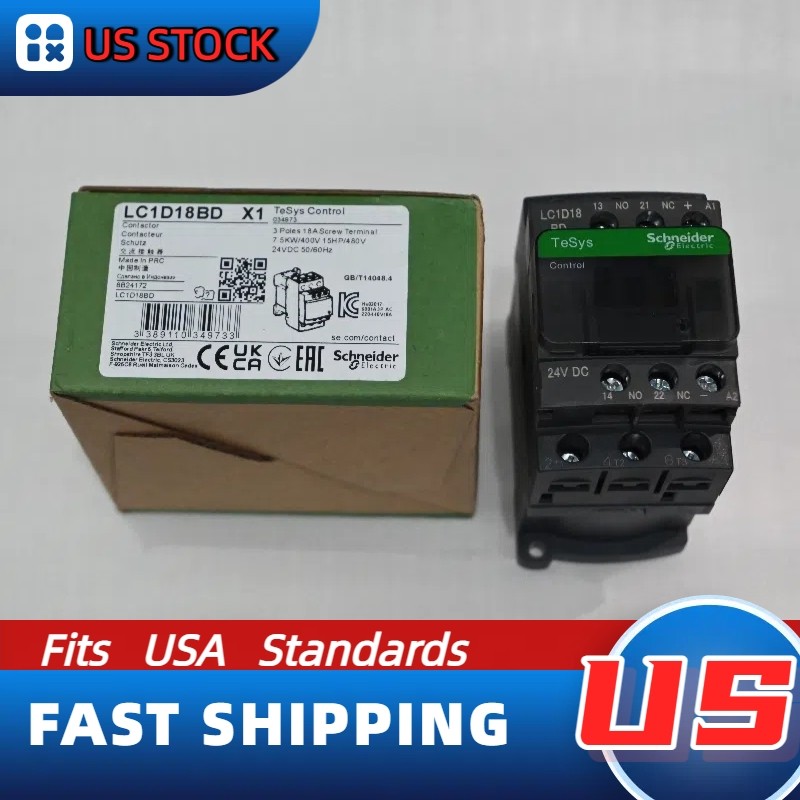 LC1D18BD Schneider New Contactor: 3 - phase 3 NO 24VDC coil In - stock in the US