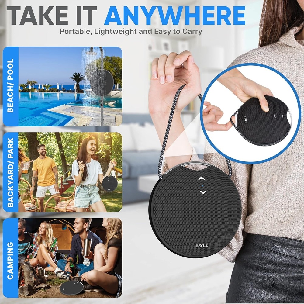 Pyle Portable Waterproof Wireless Bluetooth Mini Speaker w/ Mic - Black