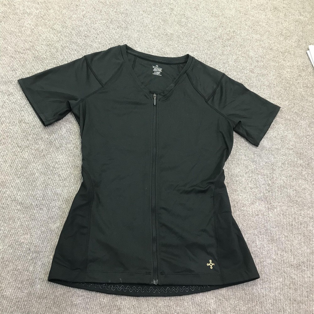 Tommie Copper Womens Back Support Posture Compression Top XL Black Zip Front