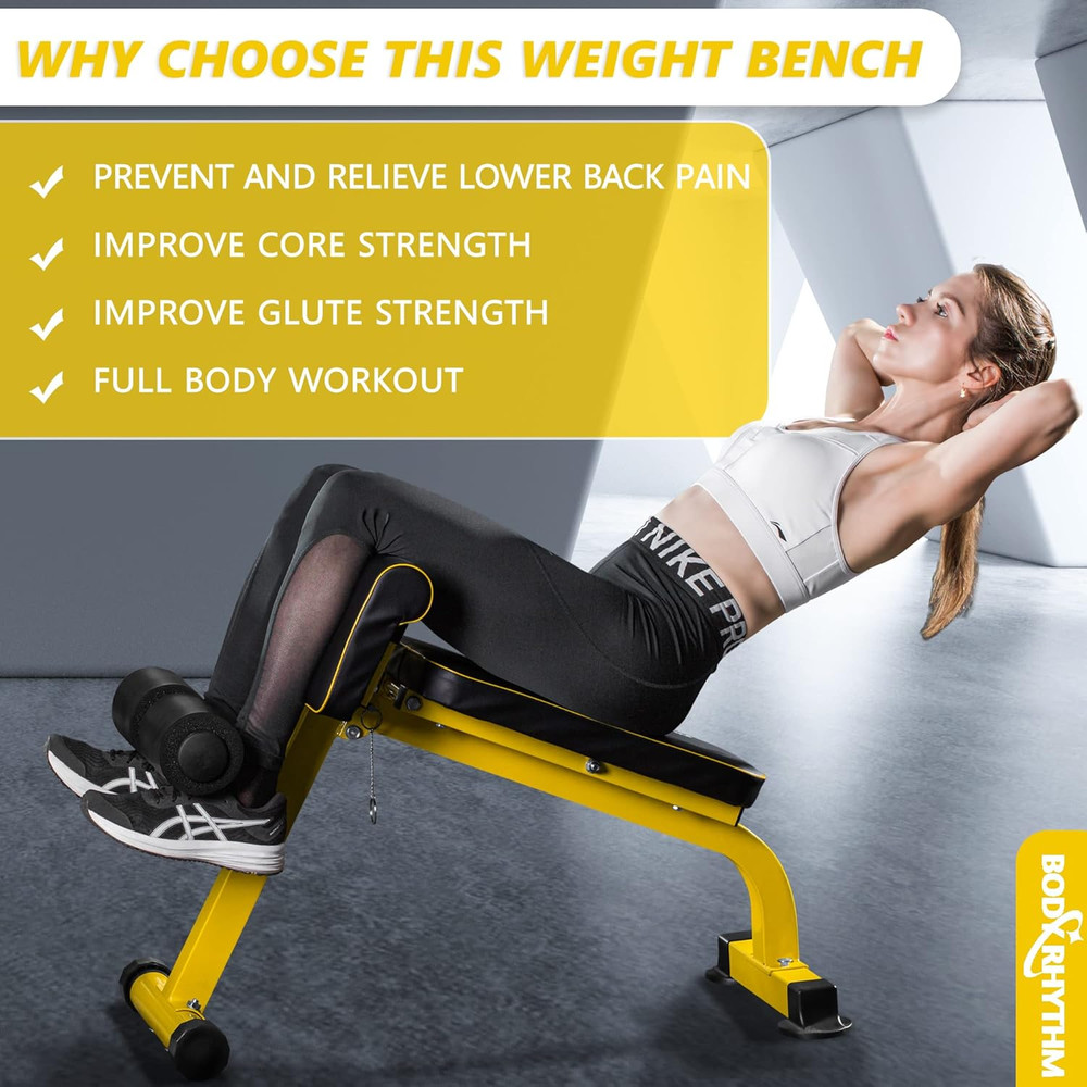 BODYRHYTHM Compact Adjustable Weight Bench for Full Body Strength Training, Ab/B
