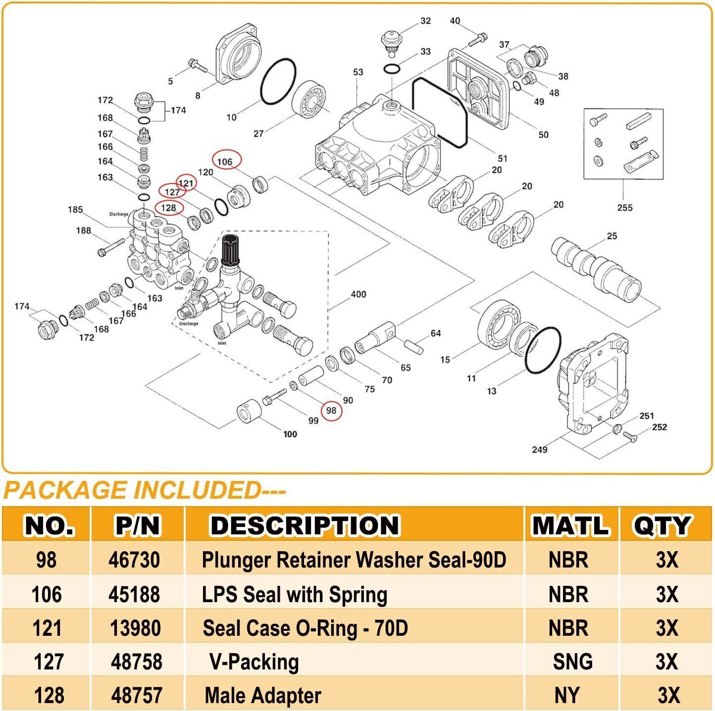 for Cat Pressure Washer Pump 66DX 6DX 6DX40G1I 66DX40G1I 6DX35G1I Seal Kit 34262