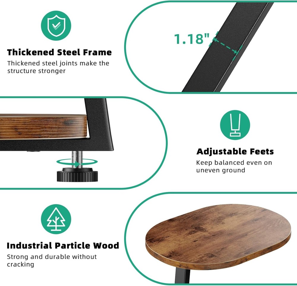 Side Table Small End Table W/ Metal Frame 3-Tier Bedside Tables Round Side