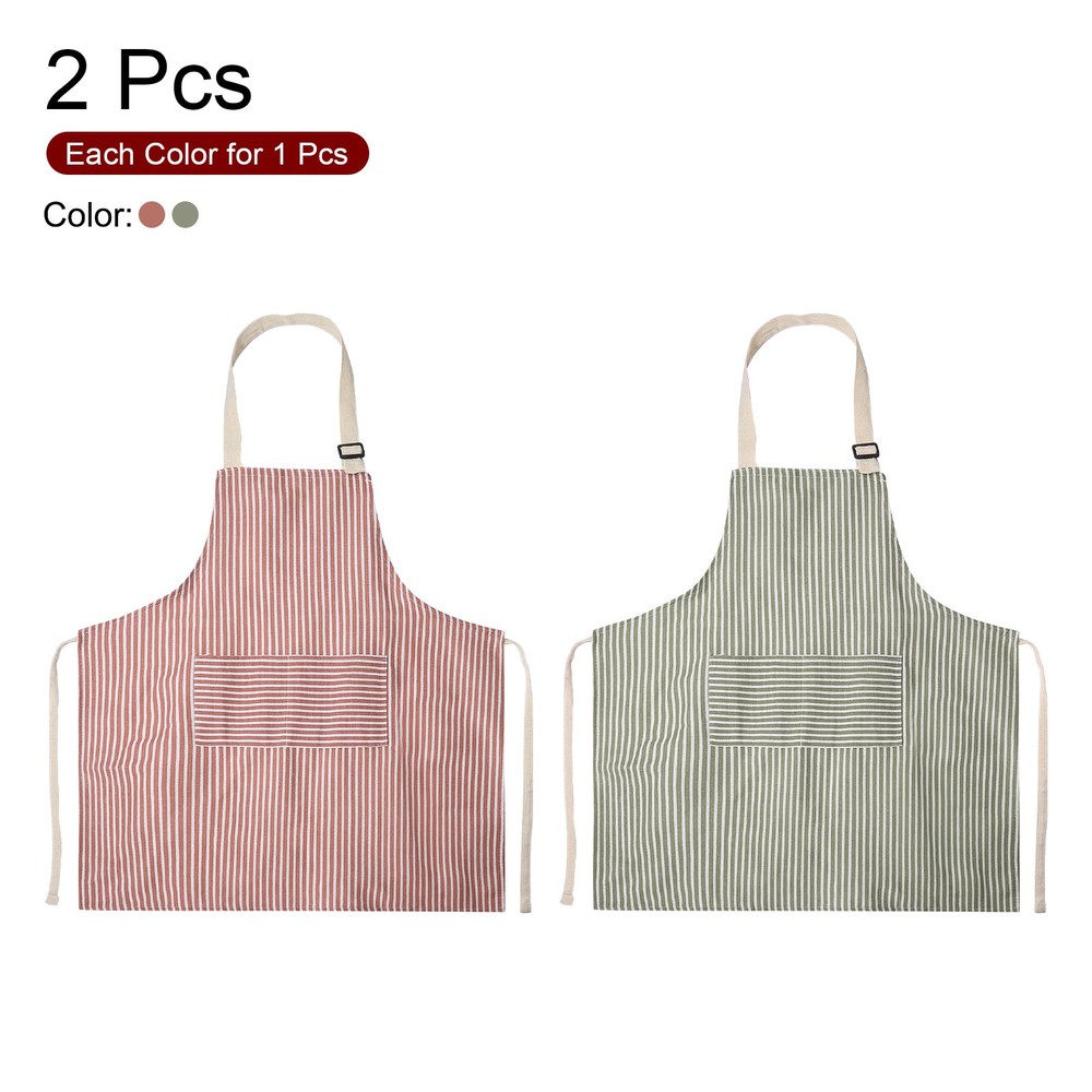 2Pack Kitchen Cooking Aprons Adjustable Chef Apron 2 Pockets Red/Grey Stripes