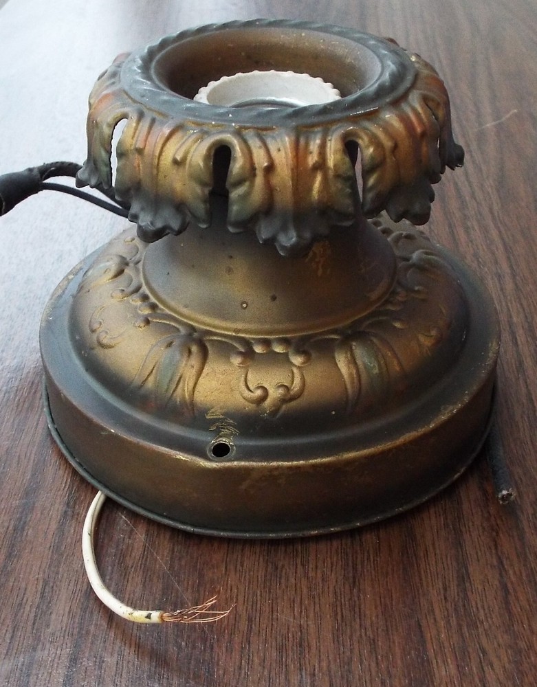 Antique Vintage Flush Mount Pressed Brass Ceiling Single Light Flame Collar