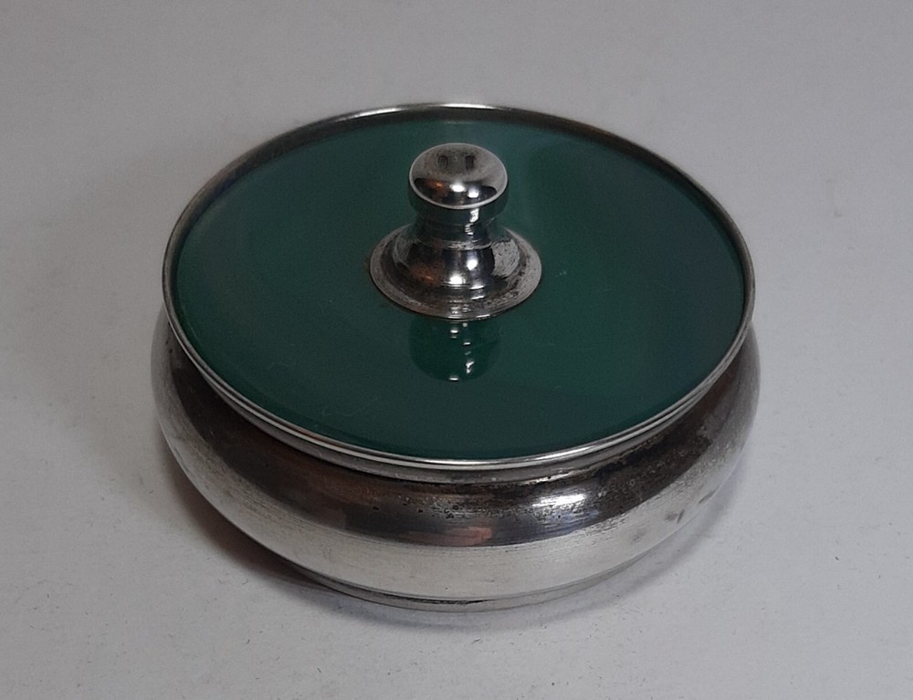 Small Round Box 925 Silver Solid Green Plastic Lid cm 6.5
