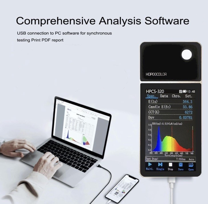 HPCS-320 PORTABLE ILLUMINANCE LIGHT METER ANALYZER LUXMETER SPECTROMETER TOUCH