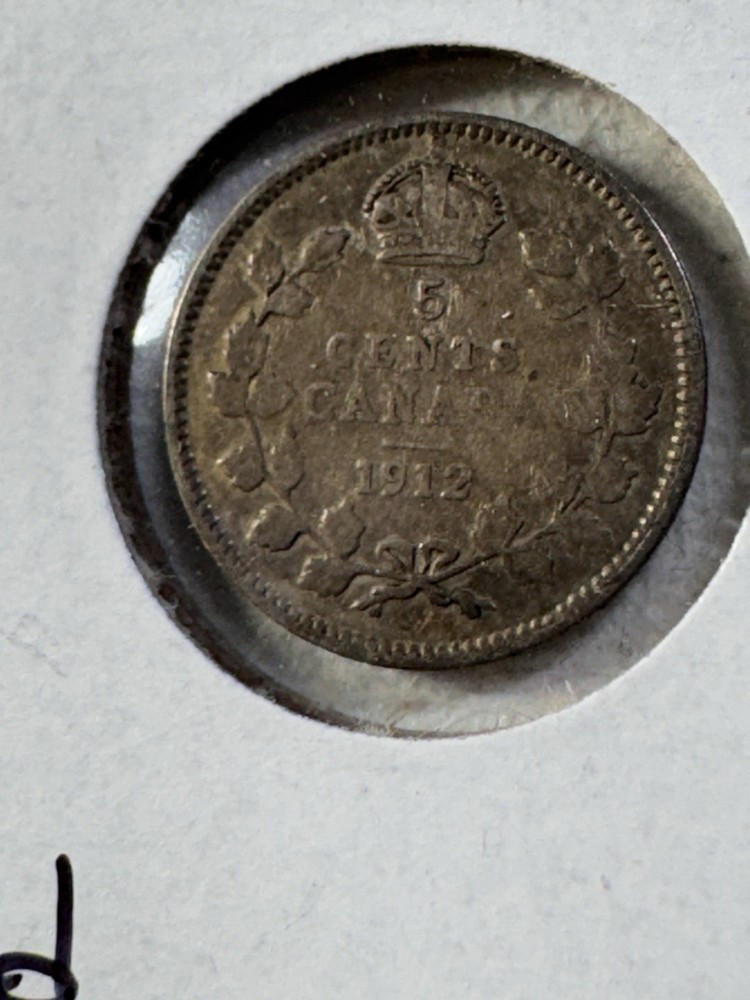 1912 Canada 5 Cents Silver Coin Cleaned