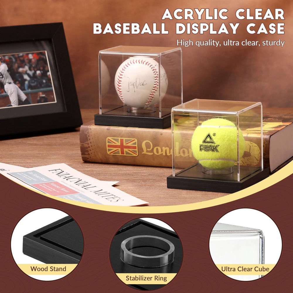 JupDec Baseball Display Case, Clear Cube Holder with 1 Pack, Black