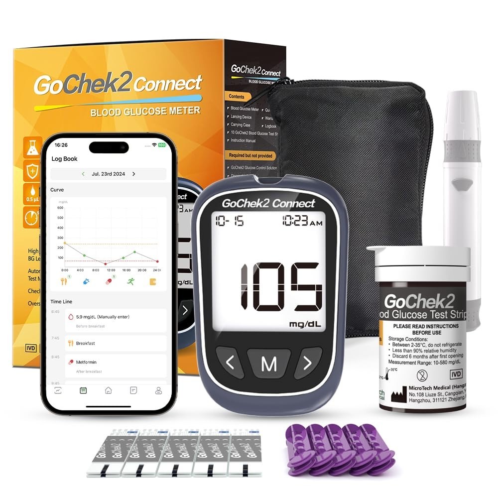Accurate Diabetes Testing Kit with Bluetooth App - 10 Strips & No Coding Needed