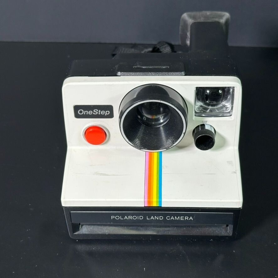 Vintage POLAROID One Step RAINBOW Stripe Land Camera w Flash n Case UNTESTED