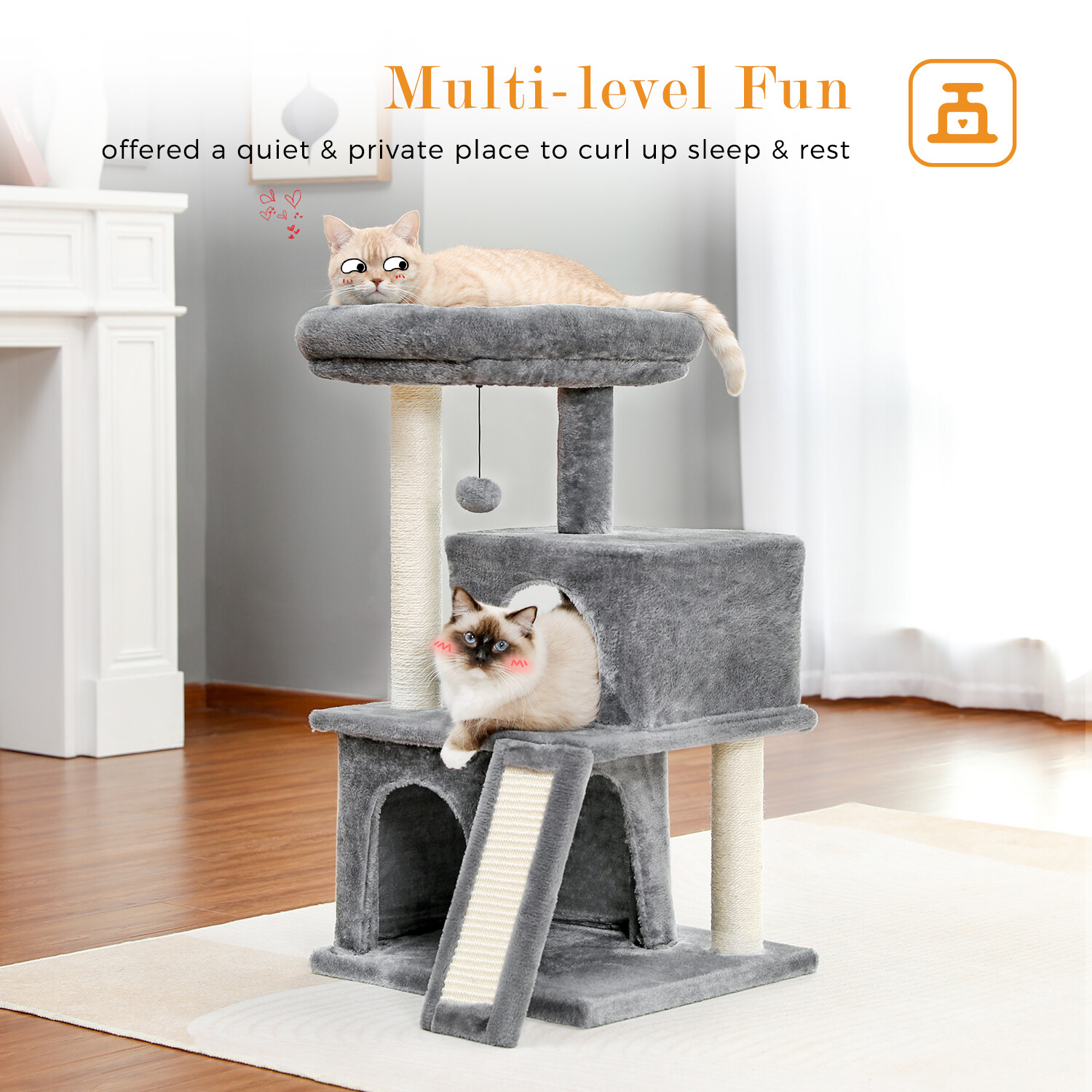 PAWZ Road 34" Cat Tree Tower Sisal Scratching Post with Double Condos Top Perch