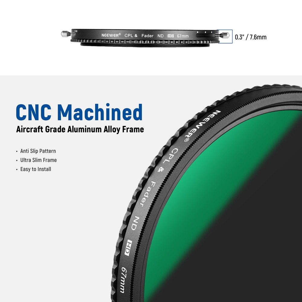 NEEWER 2 in 1 67mm HD Variable ND Filter ND2–ND32 Filter and CPL Filter