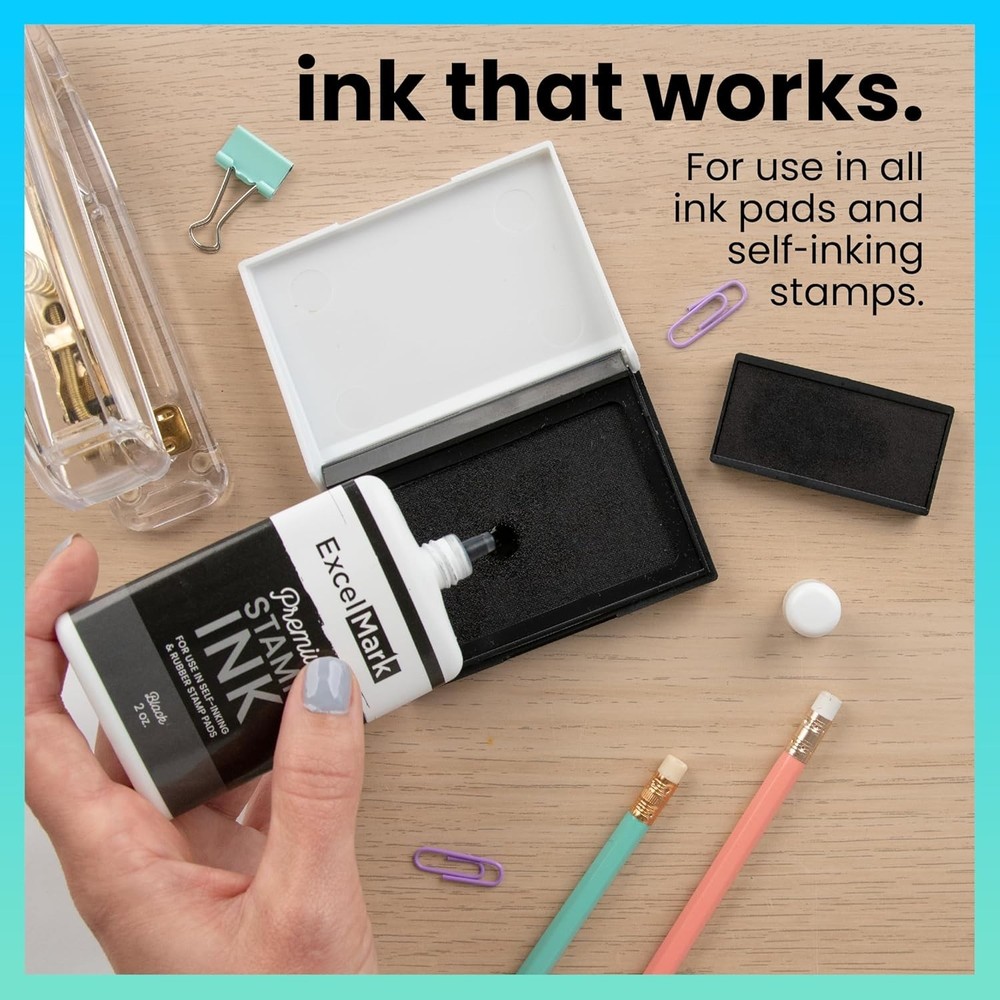 Black Stamp Ink Refill for Clear Impressions – 2 oz Water-Based Formula