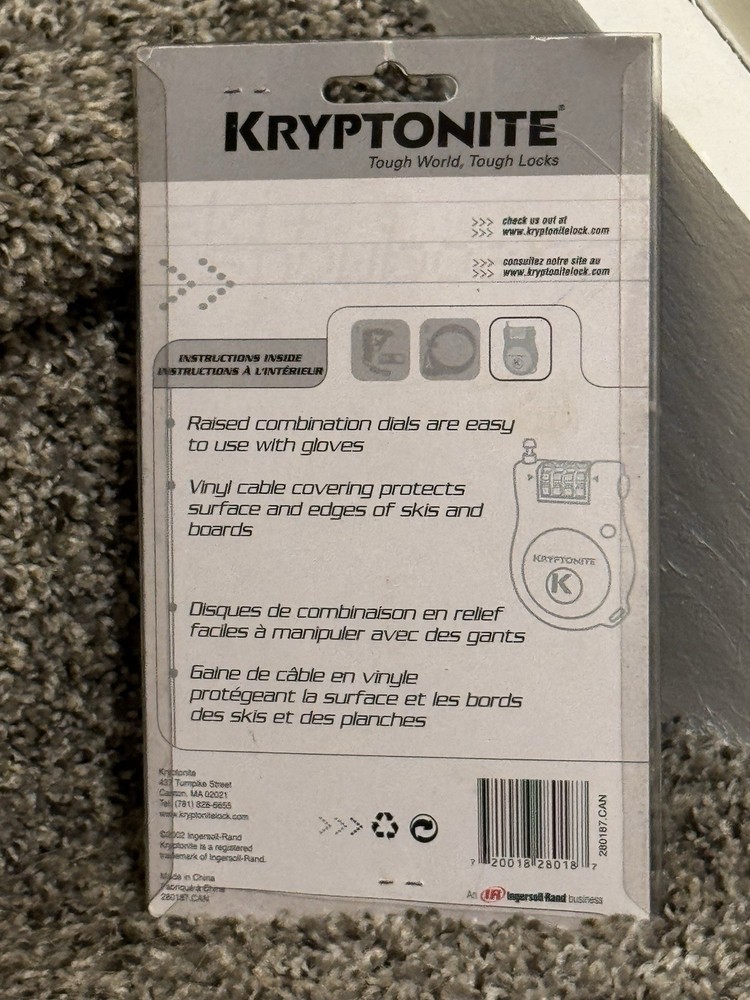 Kryptonite Retractor Ski Snowboard Cable Lock 36in 3-Digit Combo New Sealed