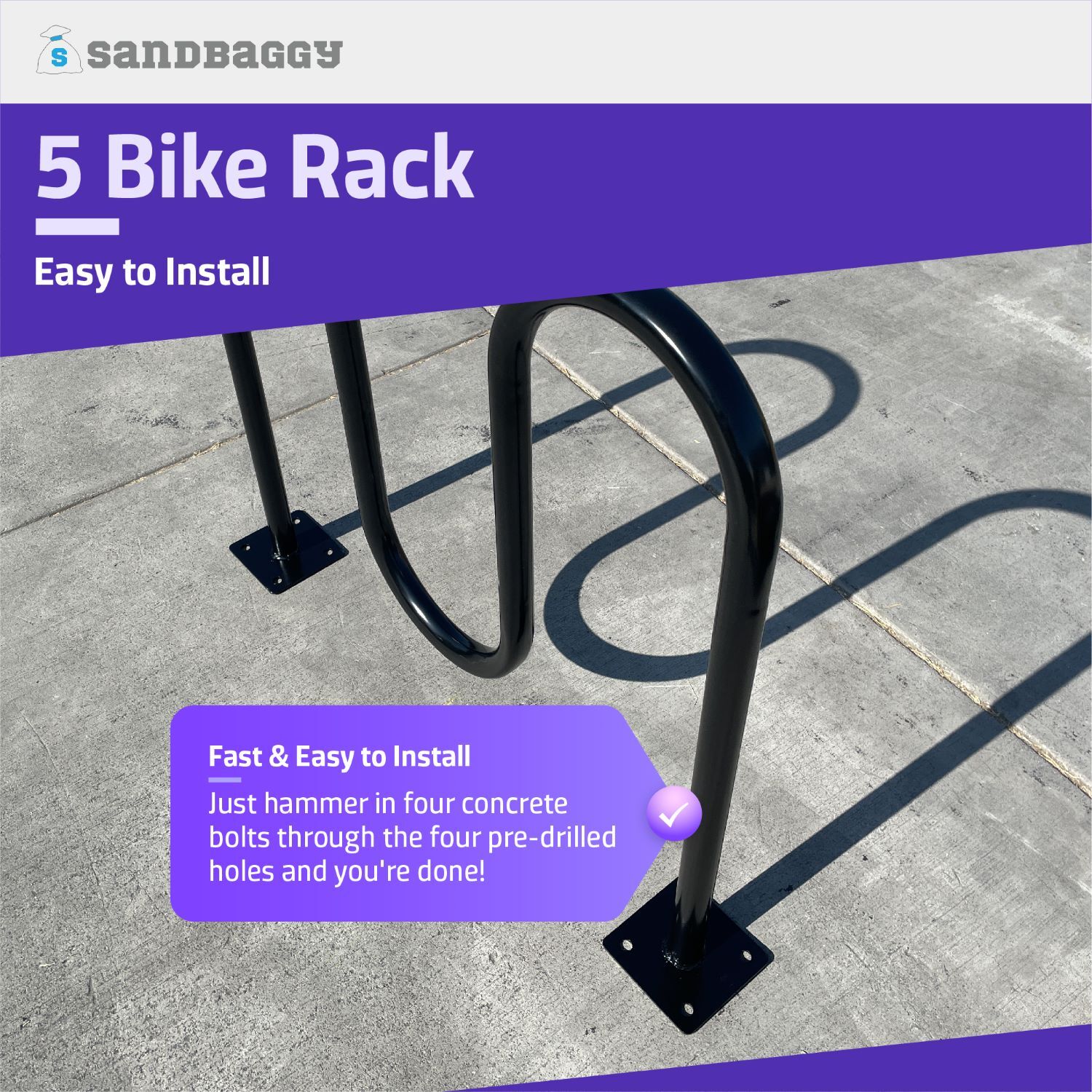 Sandbaggy Commercial Dual Loop Wave Bike Racks - In Ground - 5 Bike Capacity