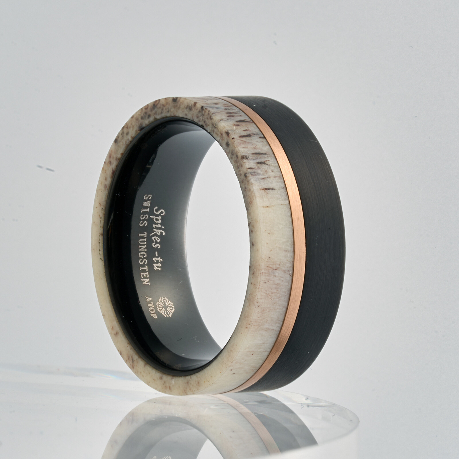 8mm ATOP Deer Antler Rose Gold Plated Men's Wedding Band Tungsten Ring