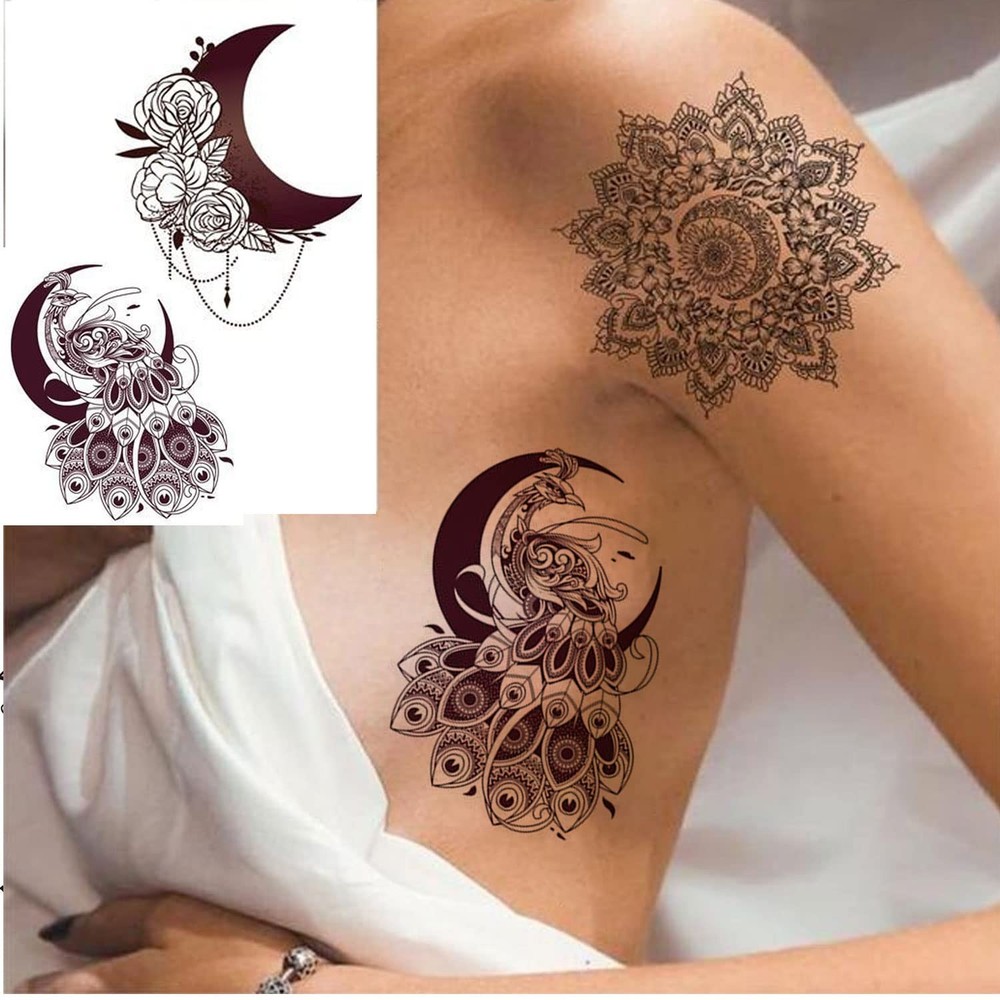 Henna Tattoos -20 Sheets Flower Temporary Medium, black