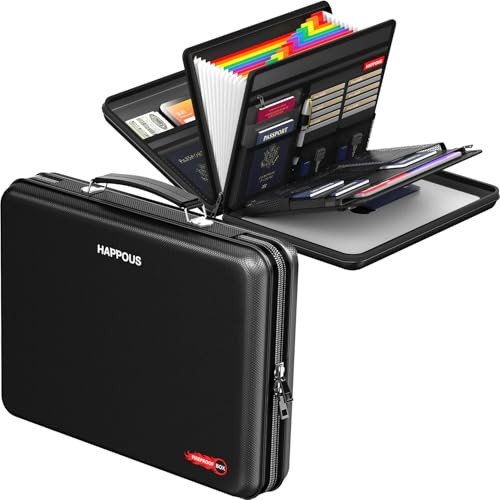 Fireproof Document Organizer, Expanding File Organizer with 13 Pockets, Black