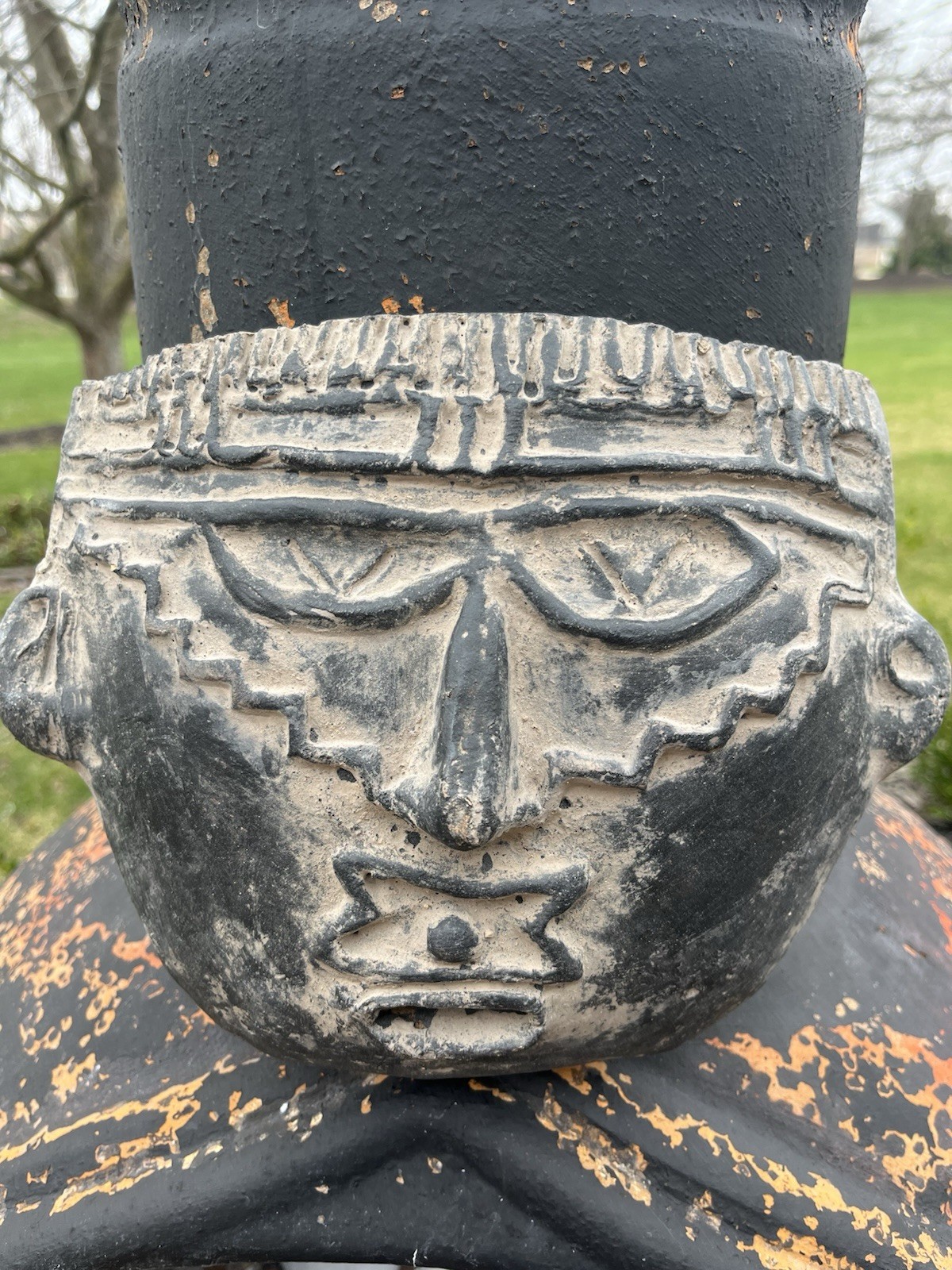 Folk Art Handmade Ceramic Mask Wall Plaque Earthy Rough Artisanal 10.5”x7.75”