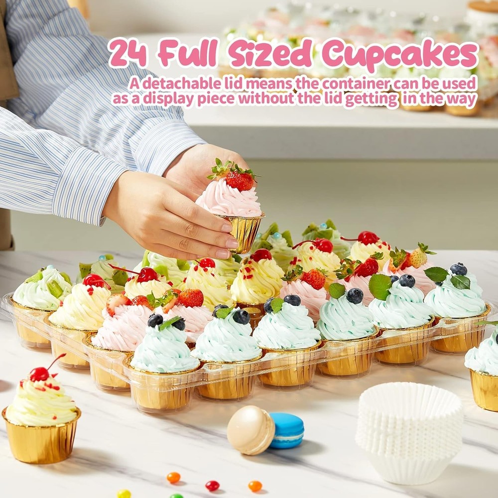 24 Pack x 10 Sets Stackable Cupcake Carrier Holders with 240 Pack Cupcake Lin...