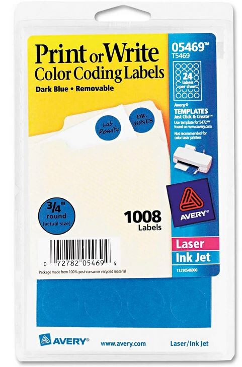 Avery 05469 Print Or Write Color Coding Labels 3/4" Blue 1008/Pack