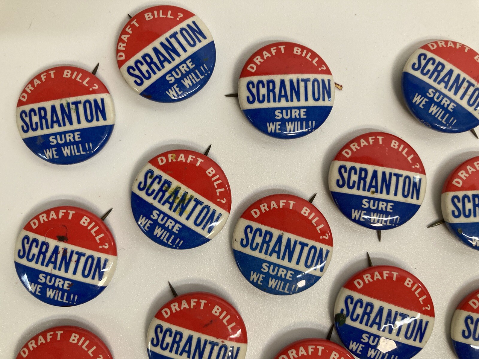 30 Political Pin Back Buttons: DRAFT BILL ~ SURE WE WILL!! SCRANTON