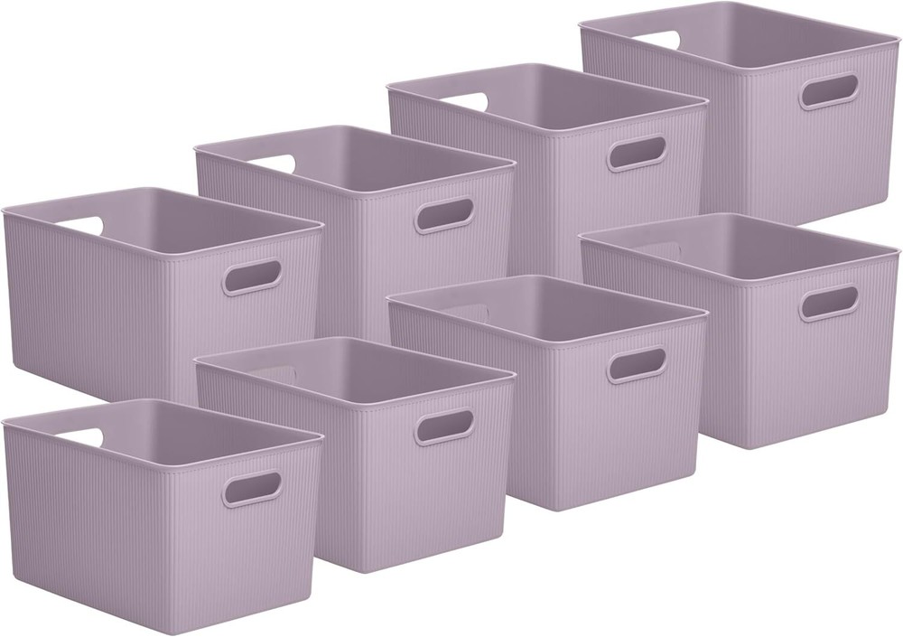 Superio 22L Large Ribbed Storage Bin- Plastic Storage Bin  (8 Pack, Lilac)
