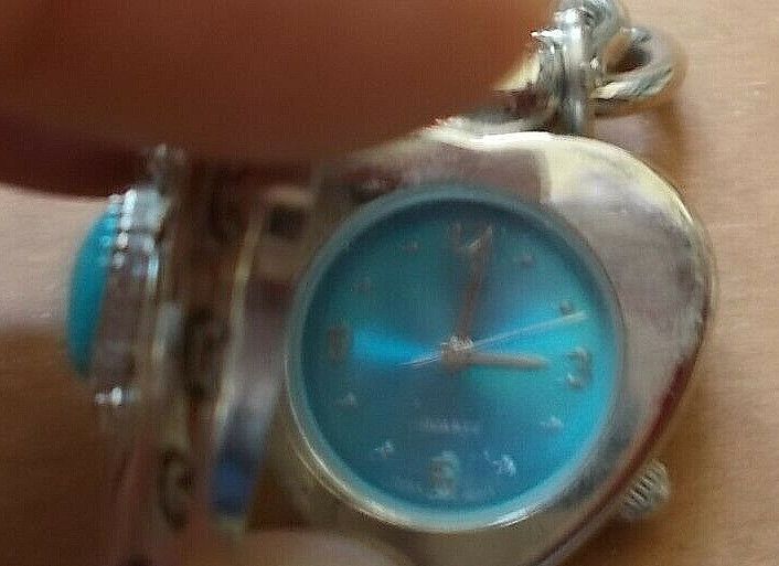 Turquoise and Silver Hinged Heart Key Ring Watch