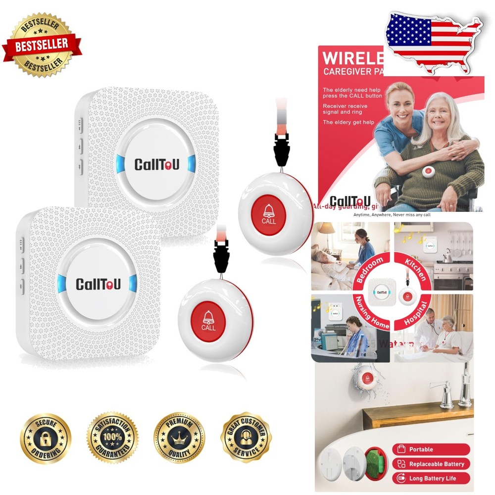 Elderly Help Alert System 2 Call Buttons 2 Receivers 500ft Range Smart Alert