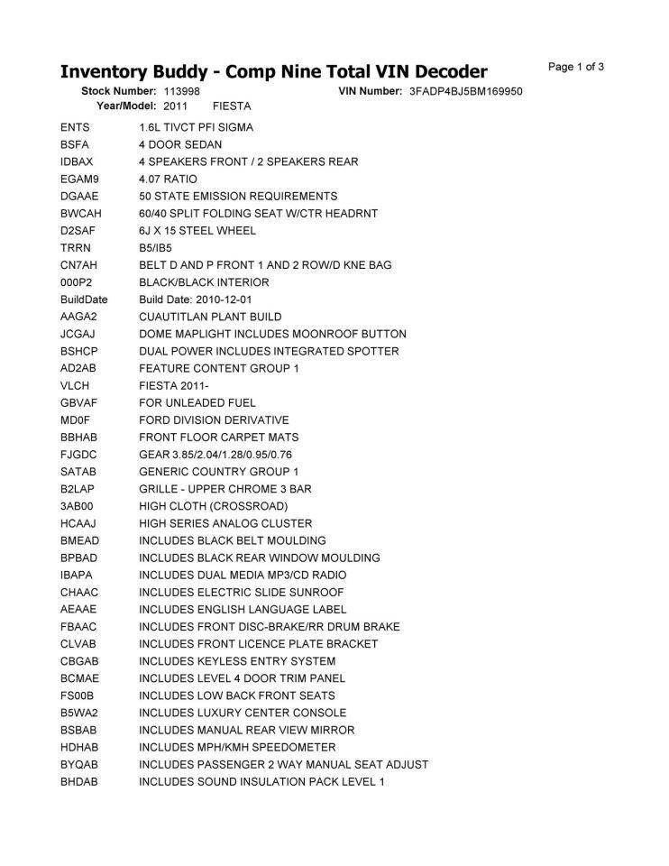 2011 FORD FIESTA Engine ECM Electronic Control Module ID BA61-EE Thru Eg