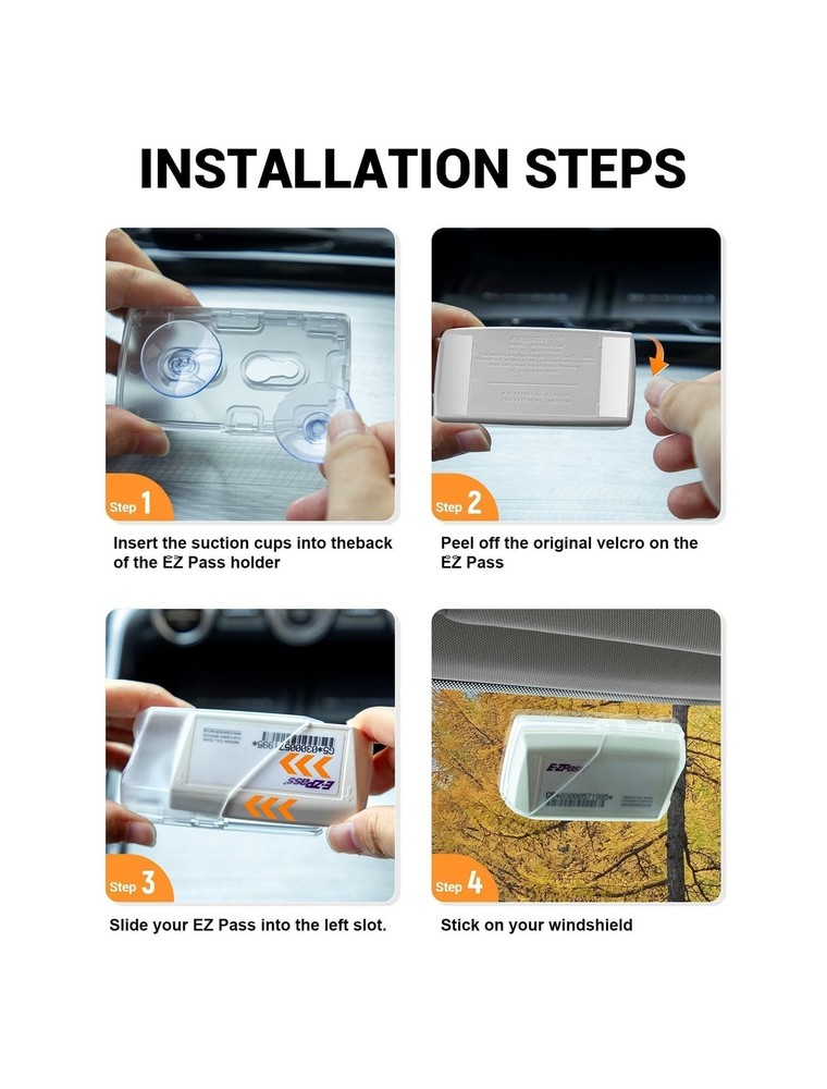 EZ Pass Holder For Windshield - w/ 2 Suction Cups, Clear - 1 Pack