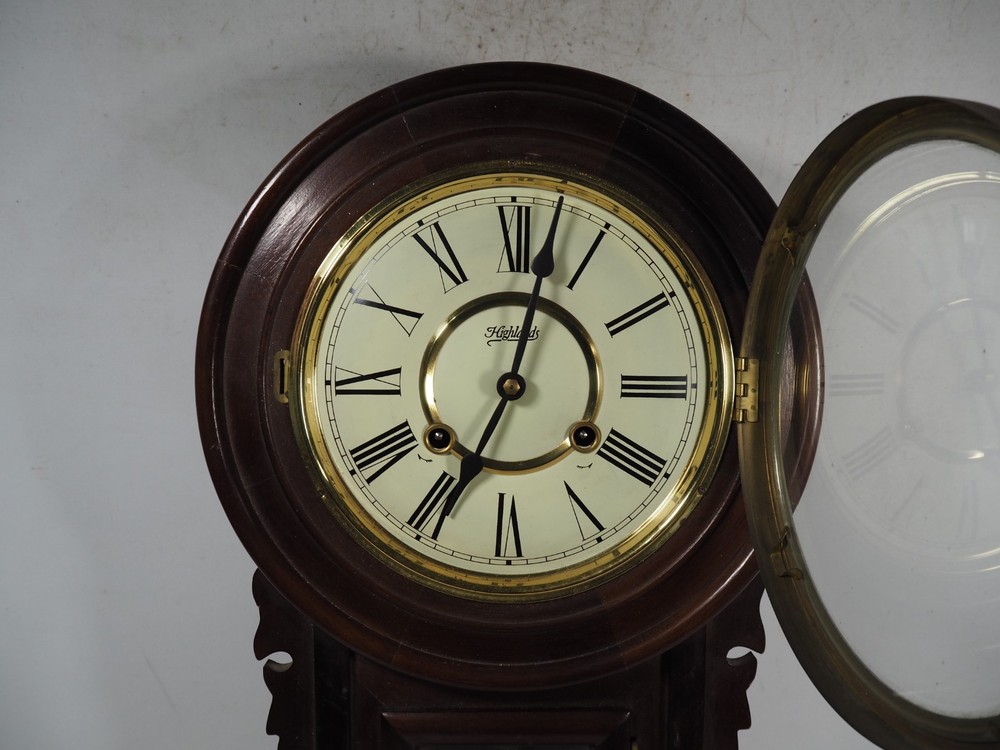 Vintage Highlands Mechanical Regulator Wall Clock With Pendulum