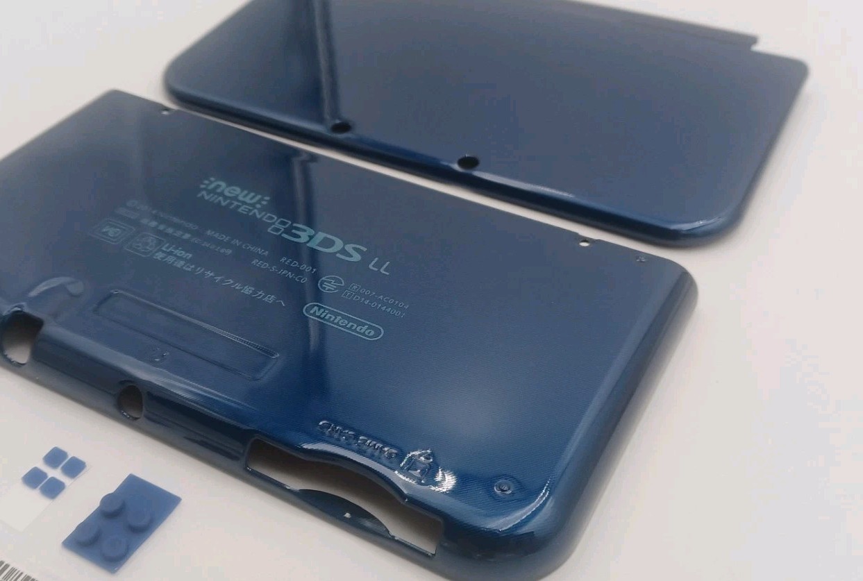 New Nintendo 3ds Xl LL Blue Replacement Shells Front/Rear+Rubbers + Screws+Label