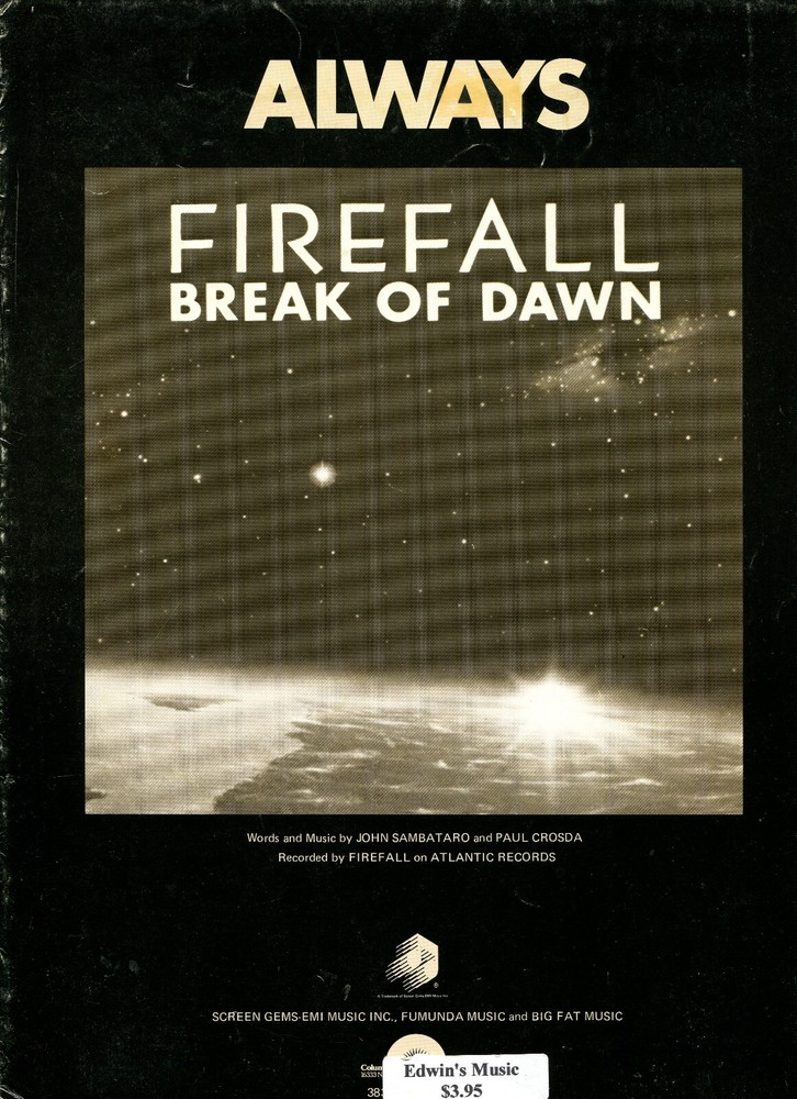 1982 Sheet Music ~ ALWAYS ~ Firefall ~ NEW! Vintage!