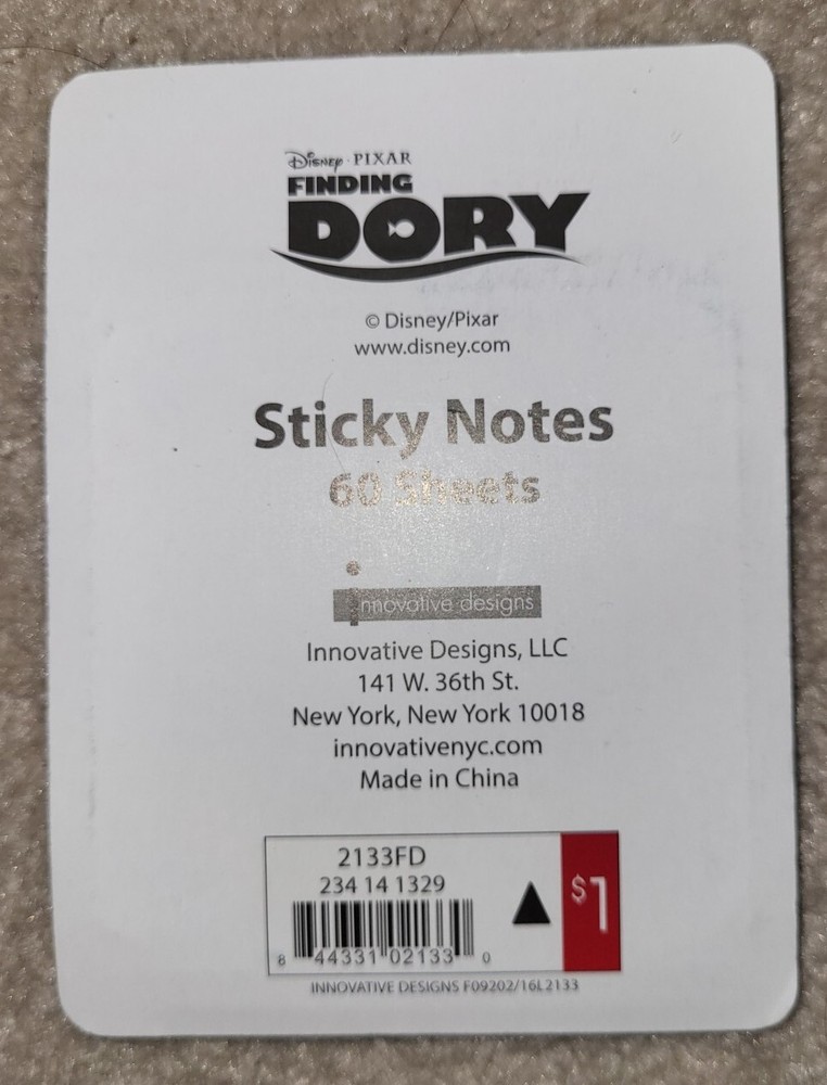 Disney Pixar Finding Dory Sticky Notes 60 Sheets Adventure Is Brewing