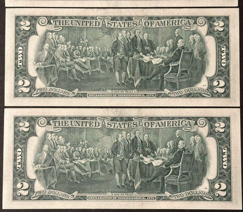 (4) Consecutive 1976 $2 Dollar Bills / Misaligned 3rd print Error / Uncirculated